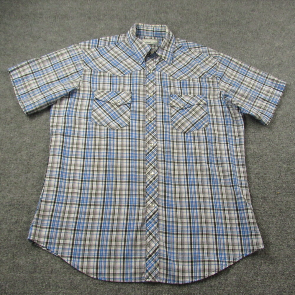 Vintage Wrangler Shirt Mens Medium Plaid Western Snap Buttons Rodeo No Size Tag - Picture 2 of 10